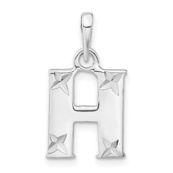Sterling Silver, Sabrina Collection, D/C Block Initial  H Pendant - Picture 1 of 4